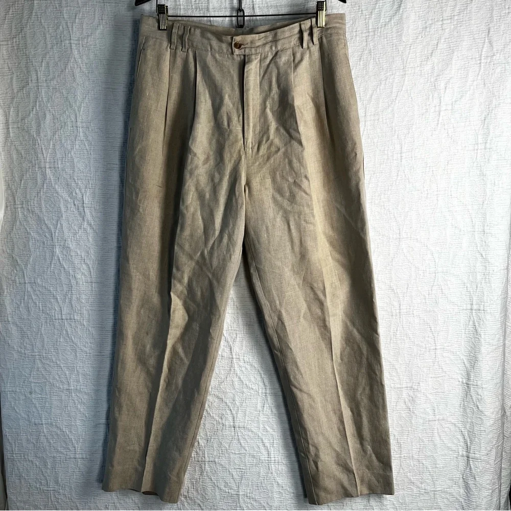 Zeidler and Zeidler 100 Linen Pants Mens 34 Long Pleated Front High Waisted Pant